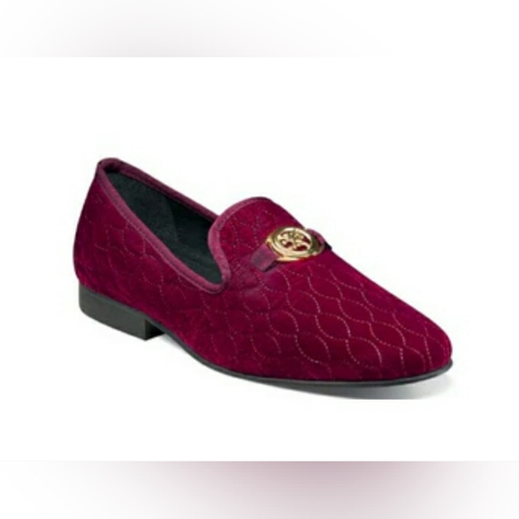 Stacy Adam's Mens Valet Slip On Burgundy Velvet Velour Loafers Shoes Gold Detail - Picture 2 of 14
